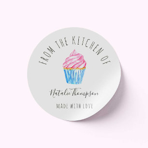 Roze cake uit de keuken van de bakkerij ronde sticker