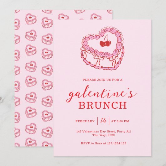 Roze Cakegalentine's Day Brunch Kaart (Voorkant / Achterkant)