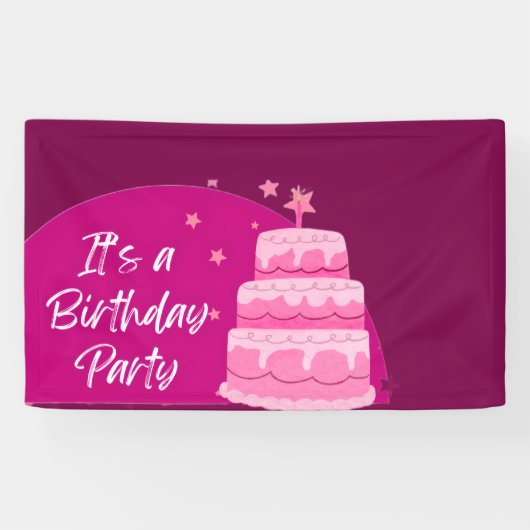 Roze Cakes Verjaardagsfeestje Spandoek (Horizontaal)