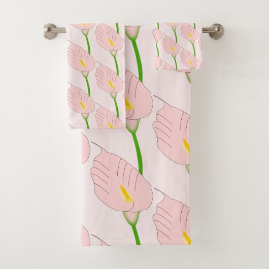 Roze Cala Lily Design Bad Handdoek (Insitu)