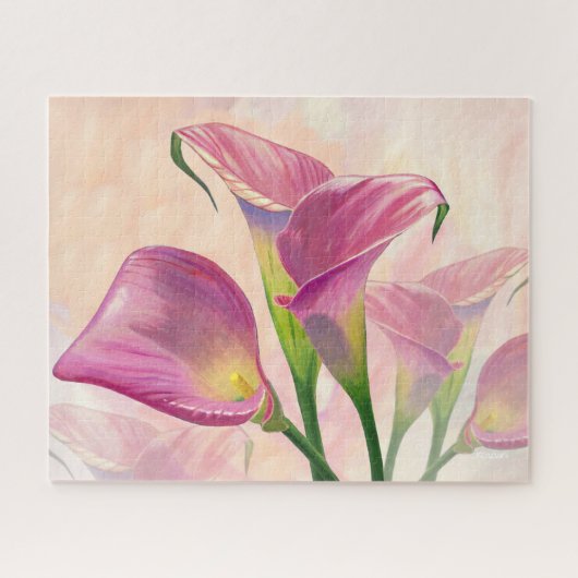 Roze Calla bloemen, acryl schilderij Legpuzzel (Horizontaal)