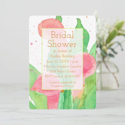 Roze Calla Lelie Bloemen Bruidsuitnodiging Kaart (Staand voorkant)