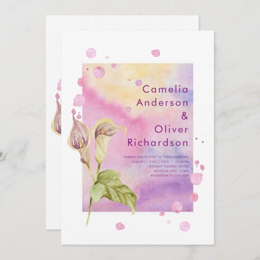 Roze Calla lelie bloemen trouw uitnodiging LeahG (Voorkant / Achterkant)