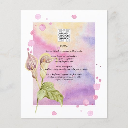 Roze Calla lelie bloemen trouw uitnodiging LeahG Flyer (Achterkant)