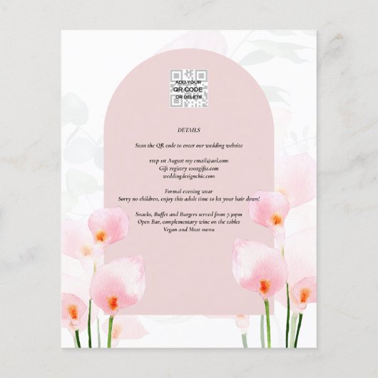 Roze Calla lelie bloemen trouwkaart LeahG (Achterkant)