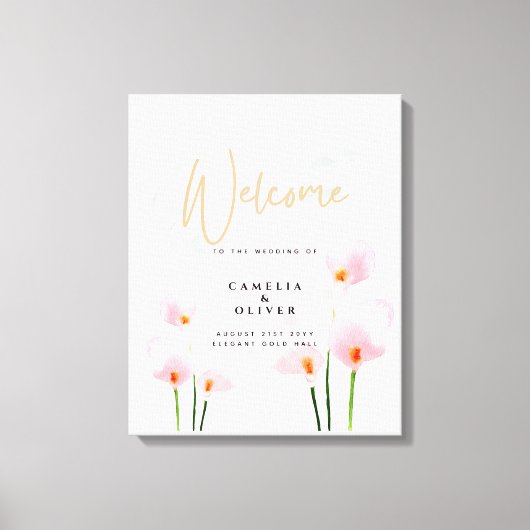 Roze Calla Lelie Bruiloft Welkom Bord Canvas Afdruk (Voorkant)