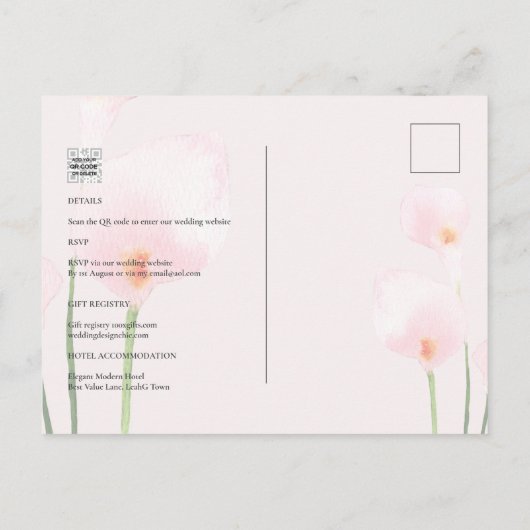 Roze Calla lelie LeahG FOTO Overlay Trouw Uitnodig Briefkaart (Achterkant)