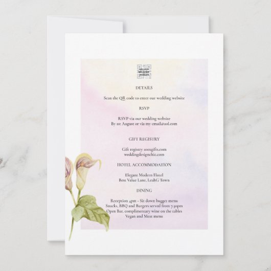 Roze Calla lelie LeahG FOTO Overlay Trouw Uitnodig Kaart (Achterkant)