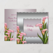 Roze Calla Lelie Verjaardagsfeest Uitnodiging Temp (Voorkant / Achterkant)