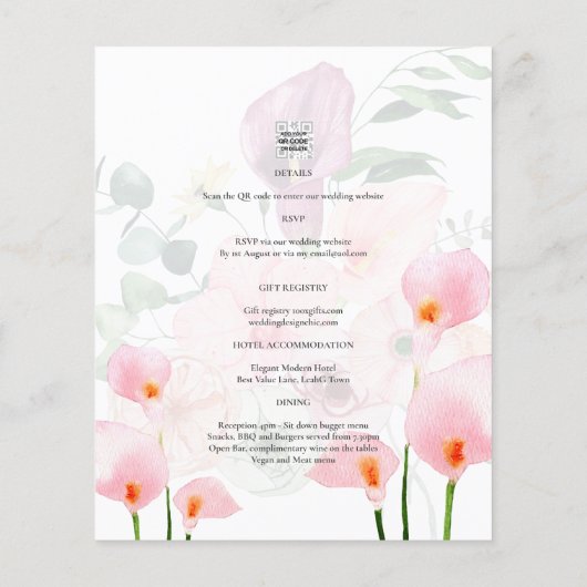 ROZE CALLA LELIES FOTO OVERLAY TROUWKAART FLYER (Achterkant)