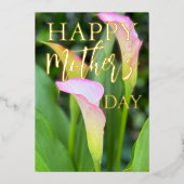 Roze Calla Lelies Moederdag Folie Feestdagenkaart (Voorkant)