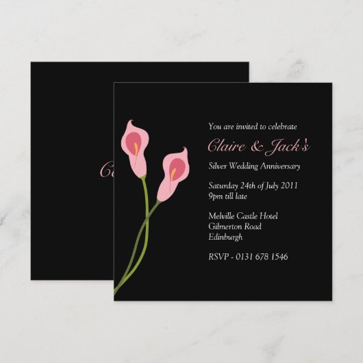 Roze Calla Lilies Jubileum Party - zwart Kaart (Voorkant / Achterkant)