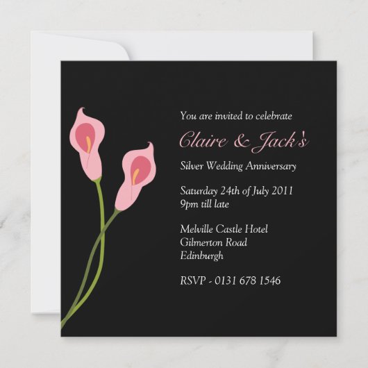 Roze Calla Lilies Jubileum Party - zwart Kaart (Voorkant)