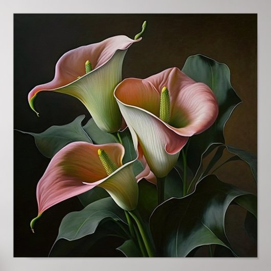 Roze Calla Lilies Lily Flower Art Print Poster (Voorkant)