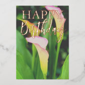 Roze Calla Lillies Gelukkige Verjaardag Folie Feestdagenkaart (Voorkant)