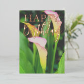 Roze Calla Lillies Gelukkige Verjaardag Folie Feestdagenkaart (Staand Voorkant)