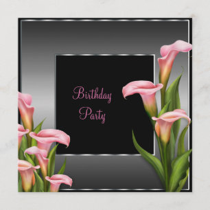 Roze Calla Lily Black Birthday Party Kaart