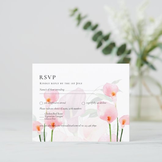 Roze Calla Lily Boeket Bruiloft RSVP (Staand voorkant)
