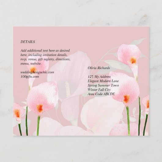 Roze Calla Lily Boeket Bruiloft RSVP (Achterkant)