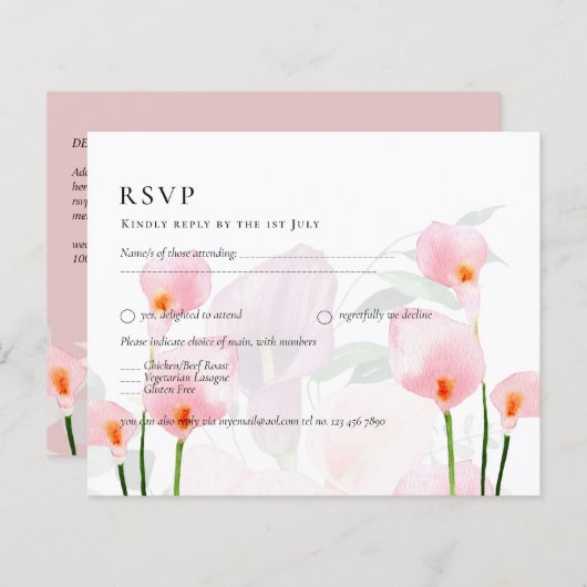 Roze Calla Lily Bouquet Wedding RSVP (Voorkant / Achterkant)