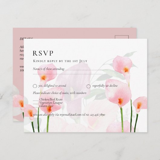 Roze Calla Lily Bouquet Wedding RSVP Briefkaart (Voorkant / Achterkant)