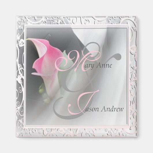 Roze Calla Lily Flourish Lijst Magnet (Voorkant)