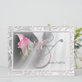 Roze Calla Lily Flourish Lijst Wedding Invitation Kaart (Staand voorkant)