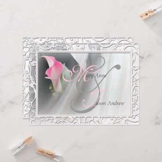 Roze Calla Lily Flourish Lijst Wedding Invitation Kaart (Voorkant / Achterkant in situ)