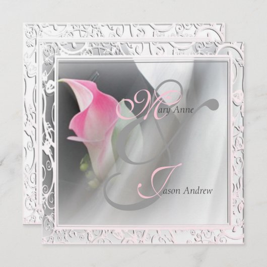Roze Calla Lily Flourish Lijst Wedding Invitation Kaart (Voorkant / Achterkant)