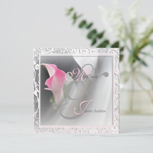 Roze Calla Lily Flourish Lijst Wedding Invitation Kaart (Staand voorkant)