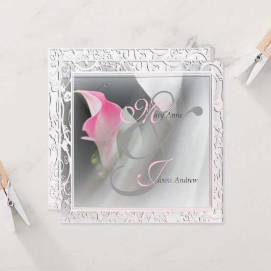 Roze Calla Lily Flourish Lijst Wedding Invitation Kaart (Voorkant / Achterkant in situ)