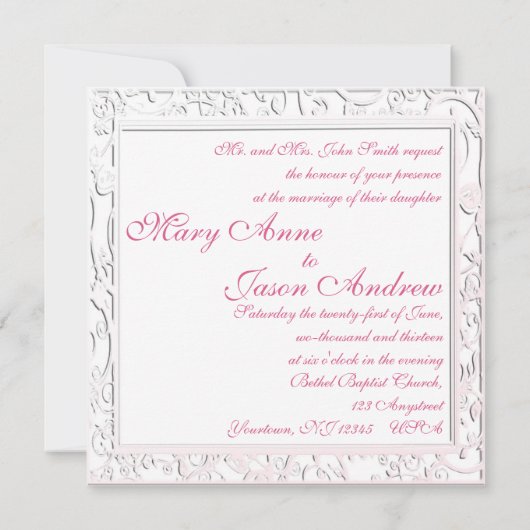 Roze Calla Lily Flourish Lijst Wedding Invitation Kaart (Achterkant)