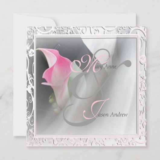 Roze Calla Lily Flourish Lijst Wedding Invitation Kaart (Voorkant)