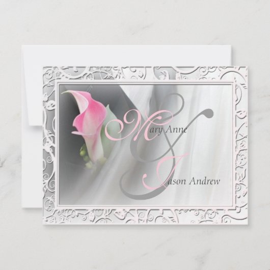 Roze Calla Lily Flourish Lijst Wedding Invitation Kaart (Voorkant)