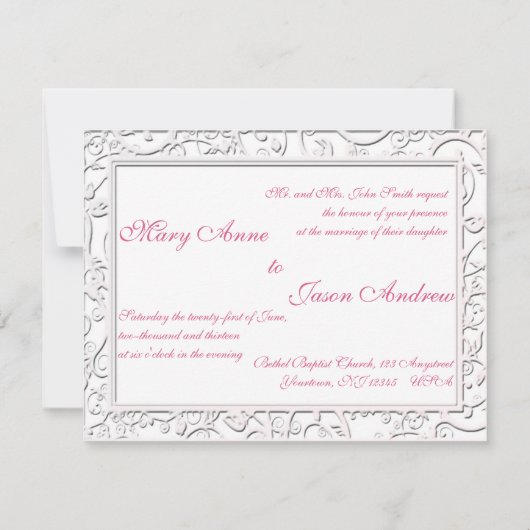 Roze Calla Lily Flourish Lijst Wedding Invitation Kaart (Achterkant)