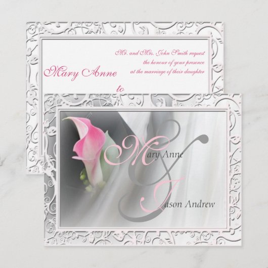 Roze Calla Lily Flourish Lijst Wedding Invitation Kaart (Voorkant / Achterkant)