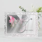 Roze Calla Lily Flourish Lijst Wedding Invitation Kaart (Staand voorkant)