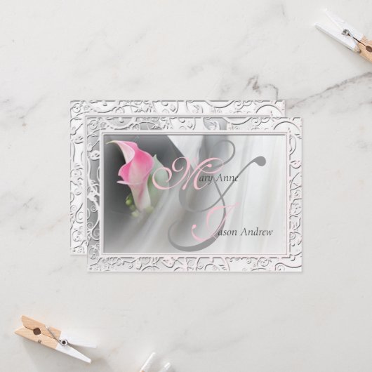 Roze Calla Lily Flourish Lijst Wedding Invitation Kaart (Voorkant / Achterkant in situ)