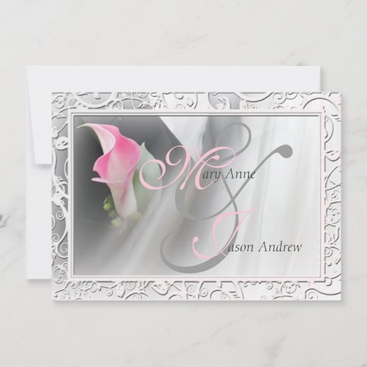 Roze Calla Lily Flourish Lijst Wedding Invitation Kaart (Voorkant)