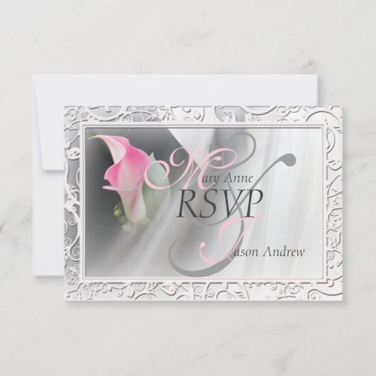 Roze Calla Lily Flourish Lijst Wedding RSVP (Voorkant)