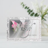Roze Calla Lily Flourish Lijst Wedding RSVP (Staand voorkant)
