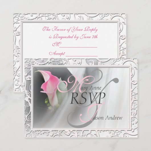 Roze Calla Lily Flourish Lijst Wedding RSVP (Voorkant / Achterkant)