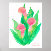 Roze Calla Lily Waterverf Flowers Botanisch Poster (Voorkant)