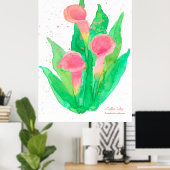 Roze Calla Lily Waterverf Flowers Botanisch Poster (Thuiskantoor)