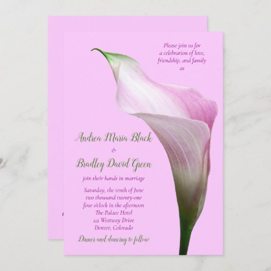 Roze Calla Lily Wedding Uitnodiging (Voorkant / Achterkant)