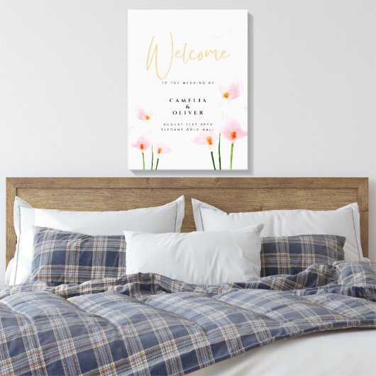 Roze Calla Lily Wedding Welkomstteken Canvas Afdruk (Insitu (Slaapkamer))
