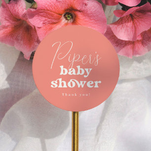 Roze Calligrafie Retro Meisje Baby Shower Dank Je Ronde Sticker