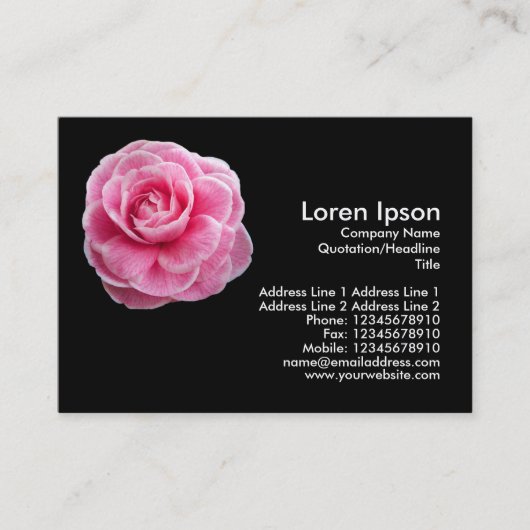 Roze Camelia 2 - zwart Visitekaartje (Voorkant)