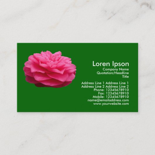 Roze Camelia - Grass Green Visitekaartje (Voorkant)
