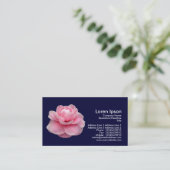 Roze Camelia - Navy Blue Visitekaartje (Staand voorkant)